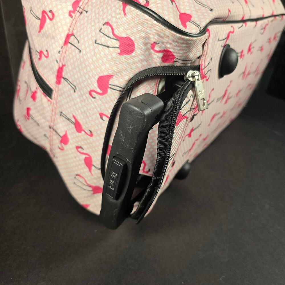 Betsy Johnson Pink Flamingo Strut 22" Weekender Carry-on Rolling Suitcase Handle - Picture 13 of 16